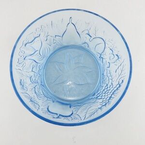 VTG KIG Indonesia Ice Blue Glass Serving Bowl with Fruit Design